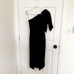 Women Dress the Population Tiffany One-Shoulder Midi Dress in Black Extra Small